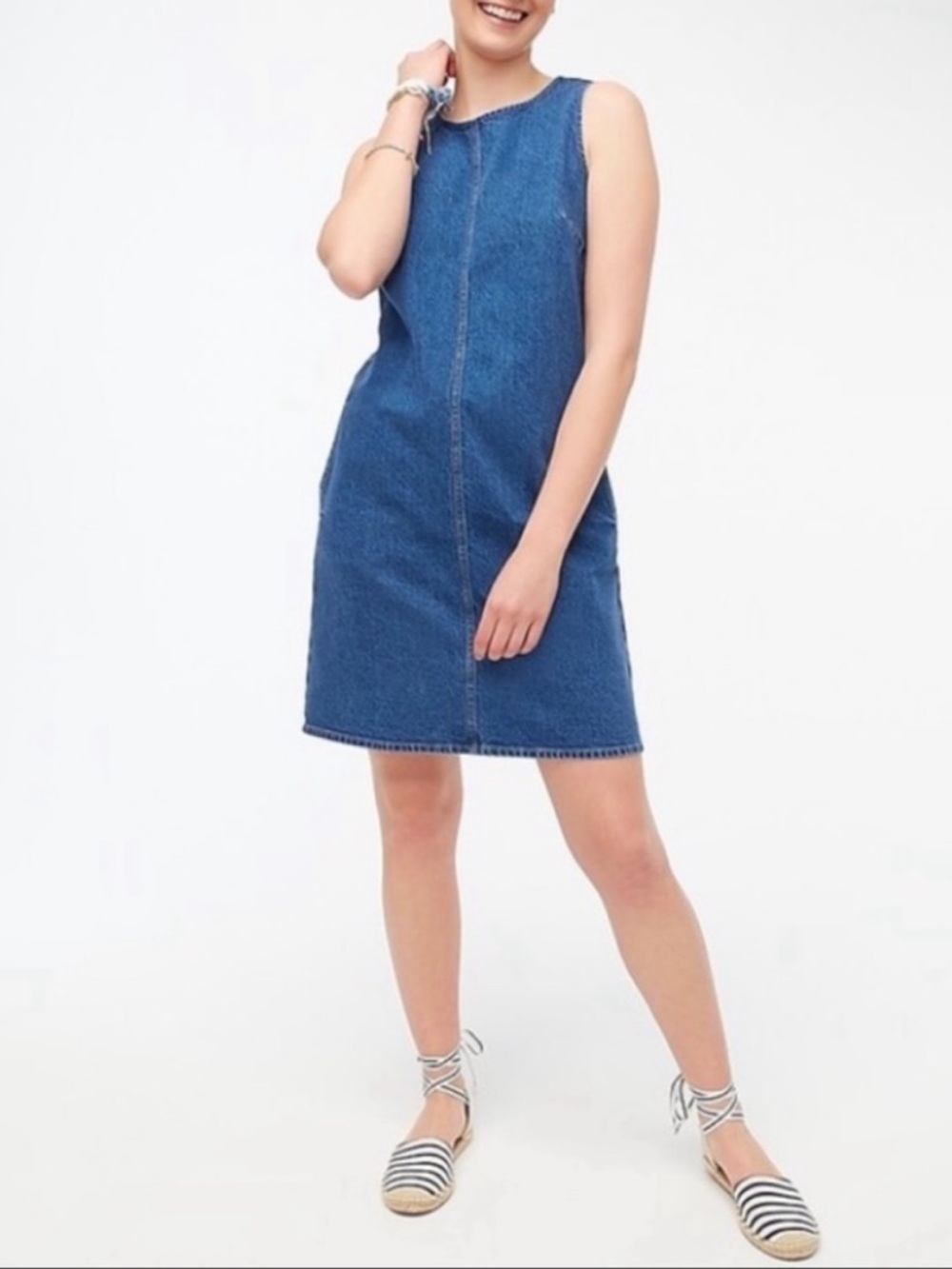 J. Crew womens 0 XS Sleeveless Dark Blue Denim jeans Shift mini Dress